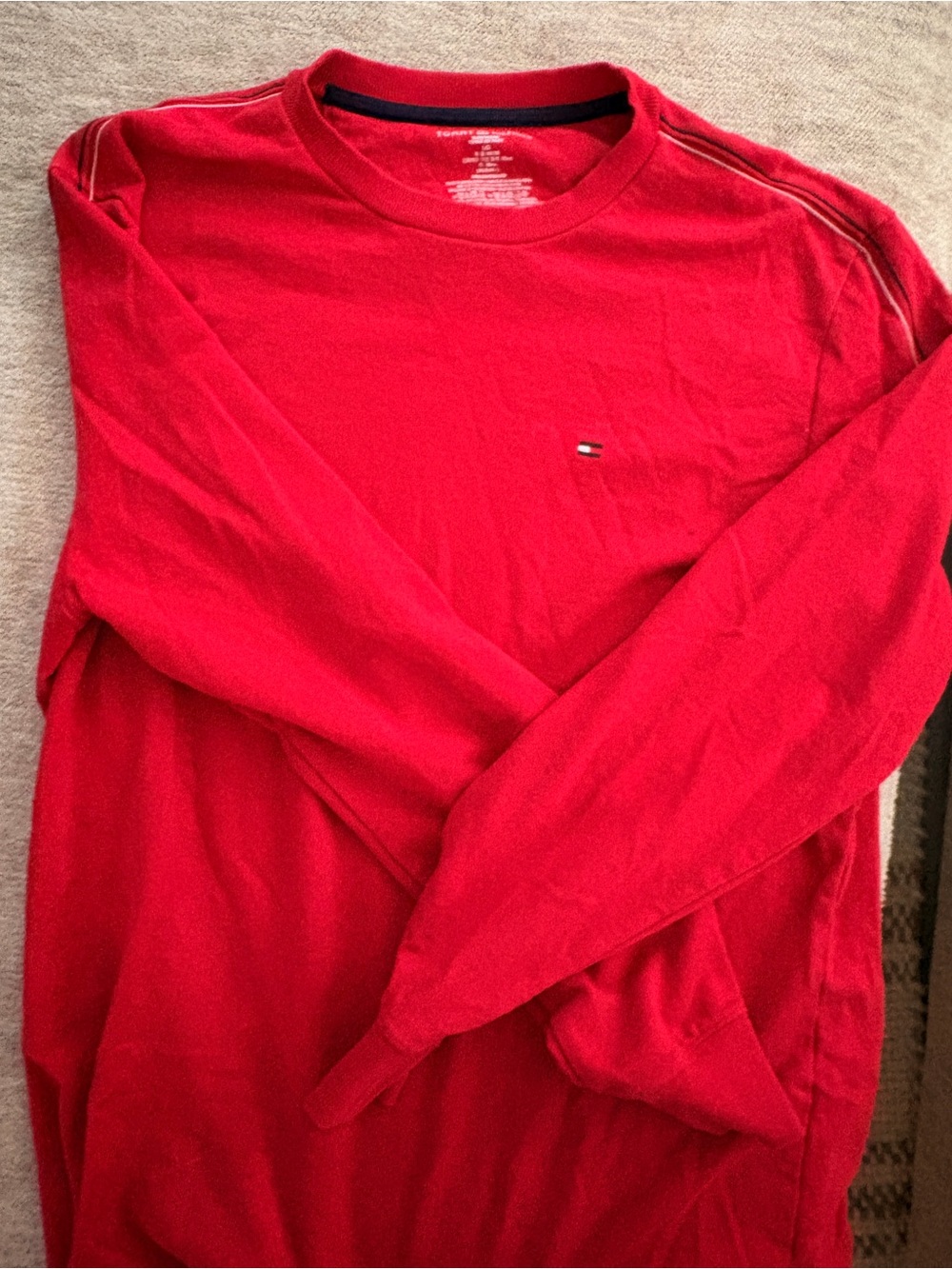 Tommy Hilfiger Men's Bright Red Long-Sleeve Crewneck